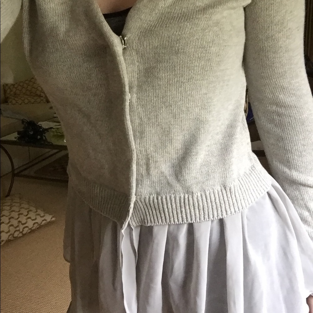 AQUA/Bloomingdales grey button up ruffle cardigan